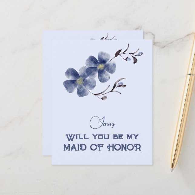 Dusty Blue Floral wirst du meine Trauzeugin sein (Vorderseite/Rückseite Beispiel)