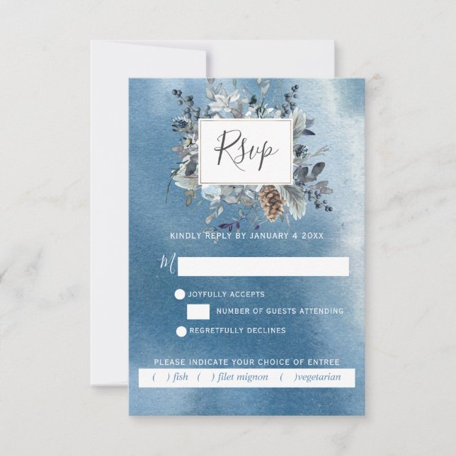 Dusty Blue Floral with/out Meetings Choices RSVP C (Vorderseite)