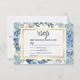 Dusty Blue Floral Wreath Greenerity Wedding RSVP Karte