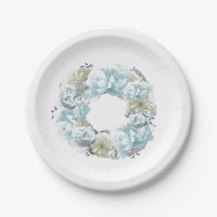 Dusty Blue Floral Wreath Paper Tellers Pappteller