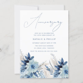 Dusty Blue Florals 50. 60. Hochzeitstag Einladung