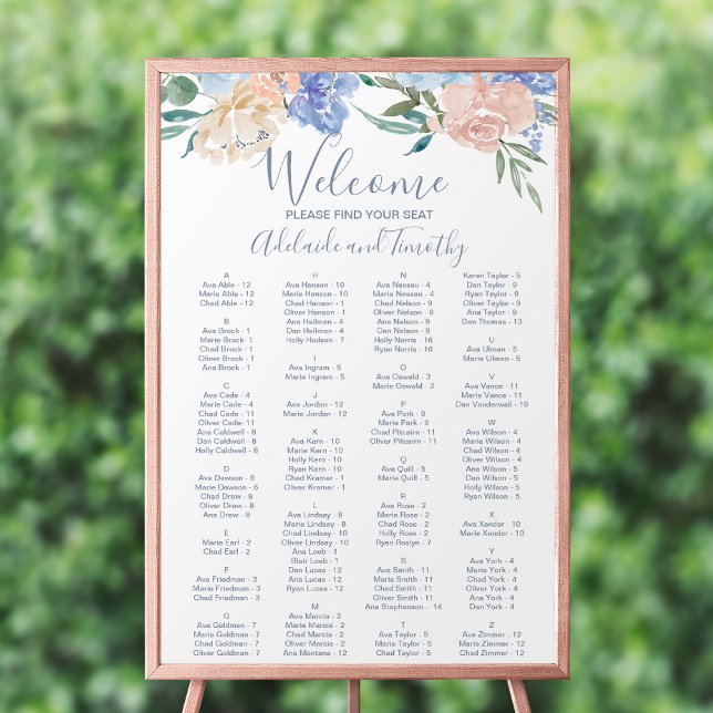 Dusty Blue Florals Alphabeating Chart Poster (Von Creator hochgeladen)