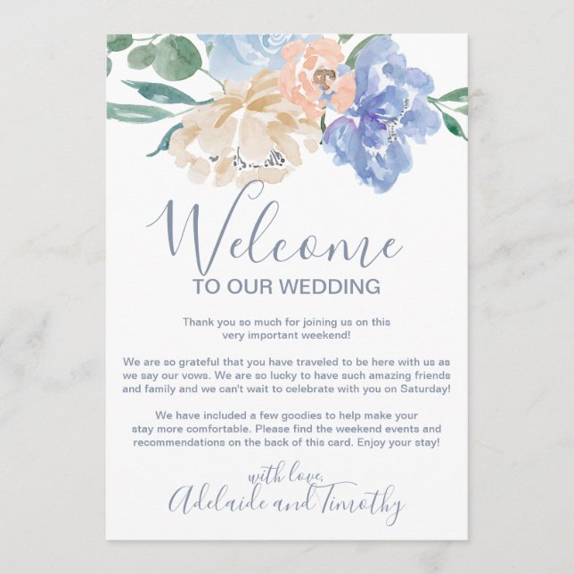 Dusty Blue Florals Begrüßungsschreiben und Reisere Programm (Vorderseite)