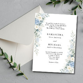Dusty Blue Florals Both Parents Names Wedding Einladung