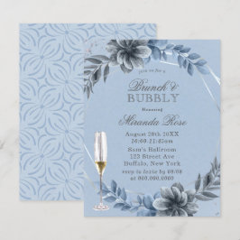 Dusty Blue Florals Brunch & Bubbly Einladung