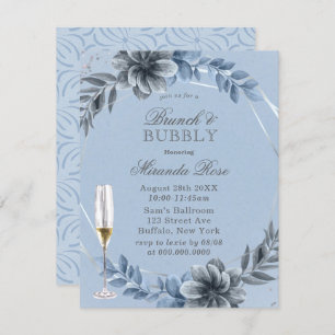 Dusty Blue Florals Brunch & Bubbly Einladung