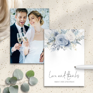 Dusty Blue Florals Foto Liebe Dank Hochzeit Dankeskarte