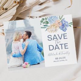 Dusty Blue Florals Foto Save the Date Card