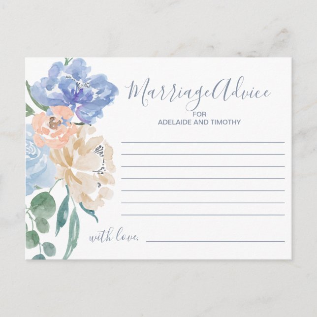 Dusty Blue Florals Heiratskarten Hinweiskarte (Vorderseite)