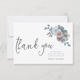Dusty Blue Florals Illustration Script Foto Dankeskarte