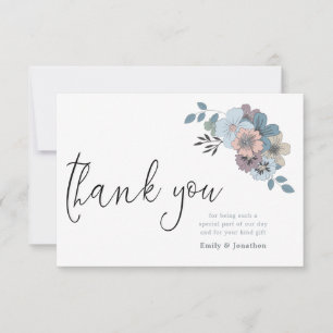 Dusty Blue Florals Illustration Script Foto Dankeskarte