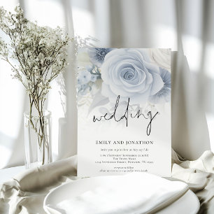 Dusty Blue Florals informelle Script Wedding Einladung