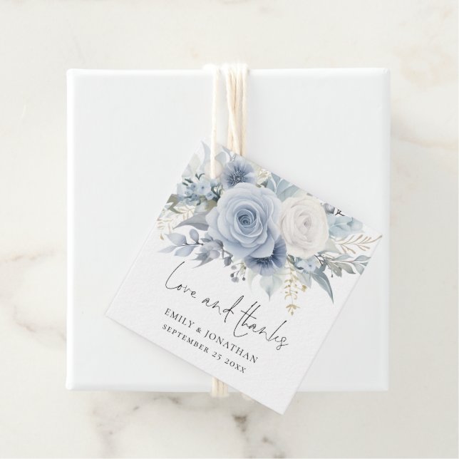 Dusty Blue Florals Liebe Danke Wedding Geschenkanhänger (Beispiel)