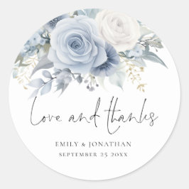 Dusty Blue Florals Liebe Danke Wedding Runder Aufkleber