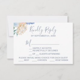 Dusty Blue Florals Menü Auswahl RSVP Karte