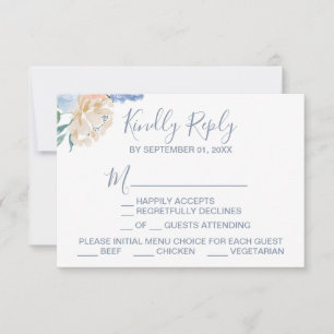 Dusty Blue Florals Menü Auswahl RSVP Karte