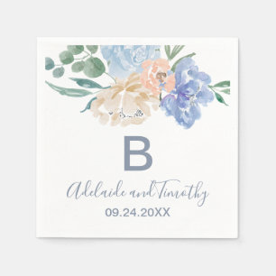 Dusty Blue Florals Monogram Wedding Serviette