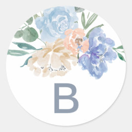 Dusty Blue Florals Monogram Wedding Umschlag Aufkl Runder Aufkleber
