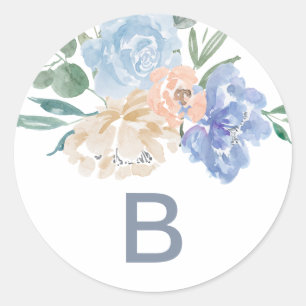 Dusty Blue Florals Monogram Wedding Umschlag Aufkl Runder Aufkleber