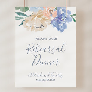 Dusty Blue Florals Probe Dinner Begrüßungszeichen Poster