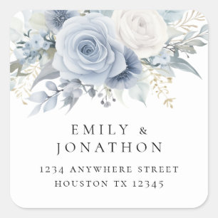 Dusty Blue Florals Return Name Address Classi Quadratischer Aufkleber