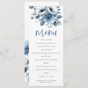 Dusty Blue Florals Script Wedding Printable Menu Einladung