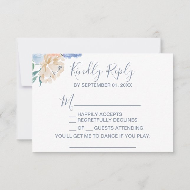 Dusty Blue Florals Song Request RSVP Card Karte (Vorderseite)