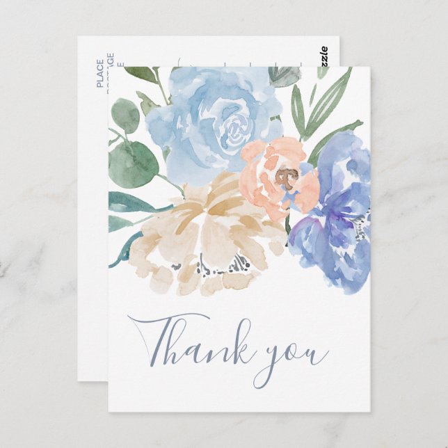 Dusty Blue Florals Vielen Dank Postkarte (Vorne/Hinten)
