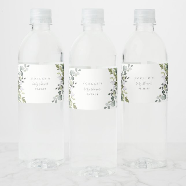Dusty Blue Florals Water Bottle Labels Wasserflaschenetikett (Flaschen)