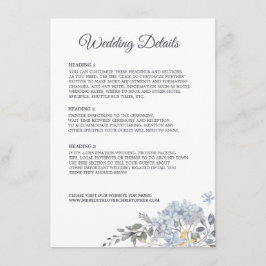 Dusty Blue Florals Wedding Details Begleitkarte