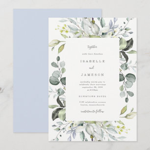 Dusty Blue Florals Wedding Einladung