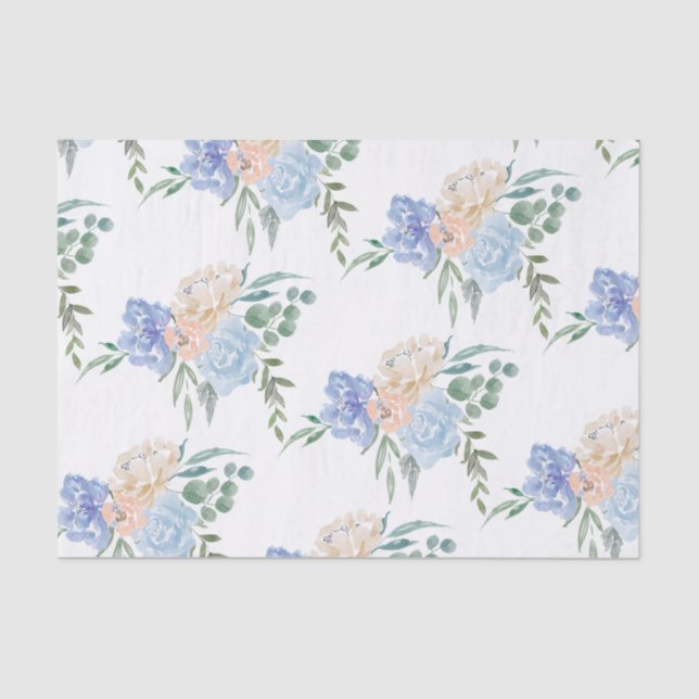 Dusty Blue Florals Wedding Einladung Seidenpapier (Vorderseite)
