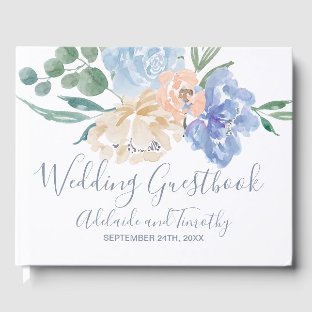 Dusty Blue Florals Wedding Gästebuch (Vorderseite)