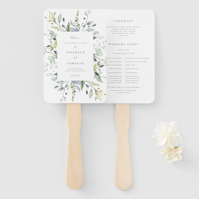 Dusty Blue Florals Wedding Program Fan Fächer (Vorne und Hinten)