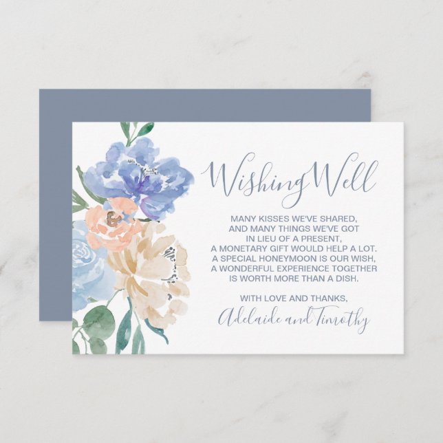 Dusty Blue Florals Wedding wünscht gut Begleitkarte (Vorne/Hinten)