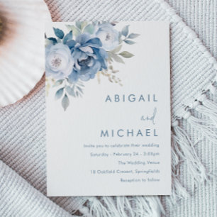 Dusty Blue Florals Winter Wedding Einladung