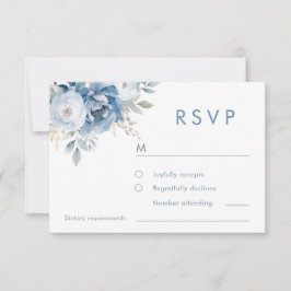 Dusty Blue Florals Winter Wedding  RSVP Karte