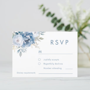 Dusty Blue Florals Winter Wedding RSVP Karte