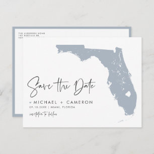 Dusty Blue Florida Map QR-Code Save the Date Ankündigungspostkarte