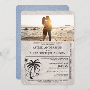 Dusty Blue Florida Passport Hochzeit Einladung