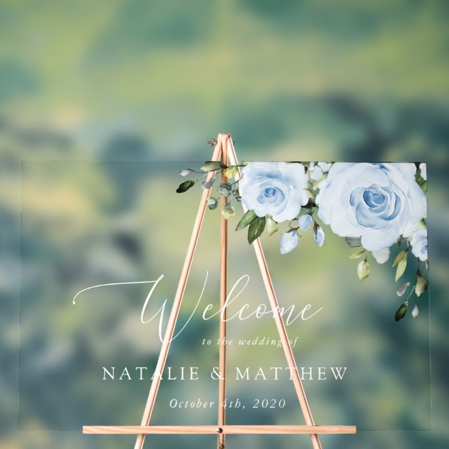 Dusty Blue Flowers, Boho, Wedding Welcome Acrylschild (Neutral)