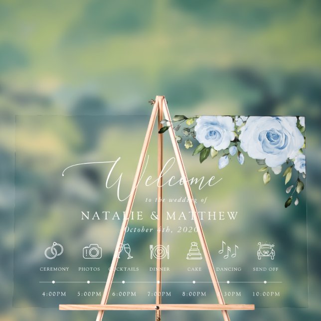 Dusty Blue Flowers, Boho, Wedding Welcome Acrylschild (Neutral)