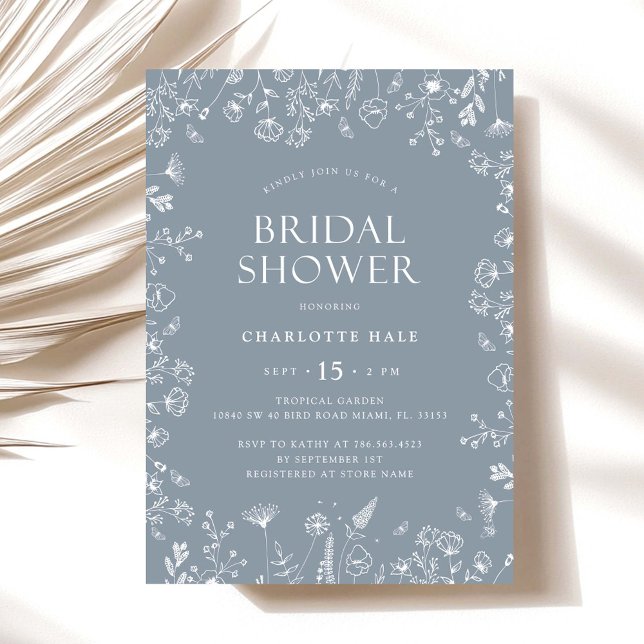 Dusty Blue Flowers Brautparty Einladung (Von Creator hochgeladen)
