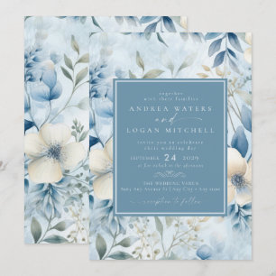 Dusty Blue Flowers   Elegante Garden Wedding Einladung