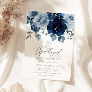 Dusty Blue Flowers Elegante Wedding Einladung
