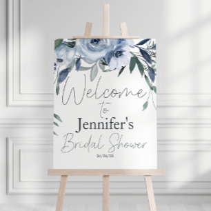 Dusty Blue Flowers Elegantes Brautparty Poster