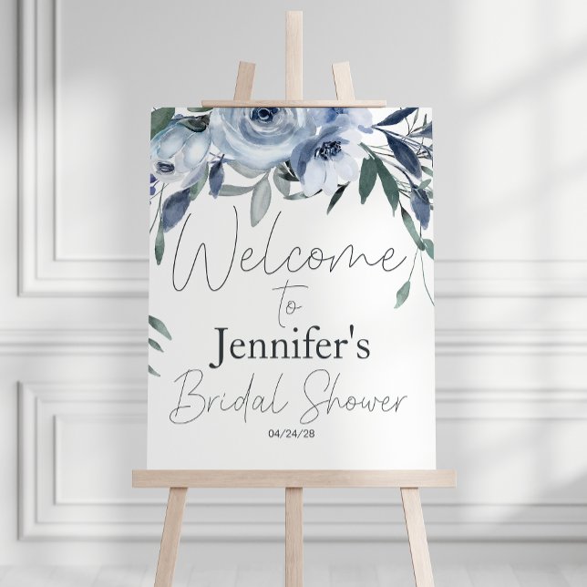 Dusty Blue Flowers Elegantes Brautparty Poster (Von Creator hochgeladen)