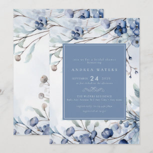 Dusty Blue Flowers   Elegantes Garden-Brautparty Einladung
