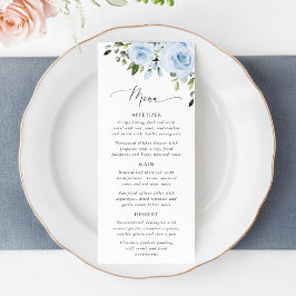 Dusty Blue Flowers, Greenery, Bridal Shower Menu Menükarte