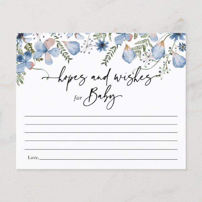 Dusty Blue Flowers Hopps & Wish Baby Shower Card (Vorderseite)